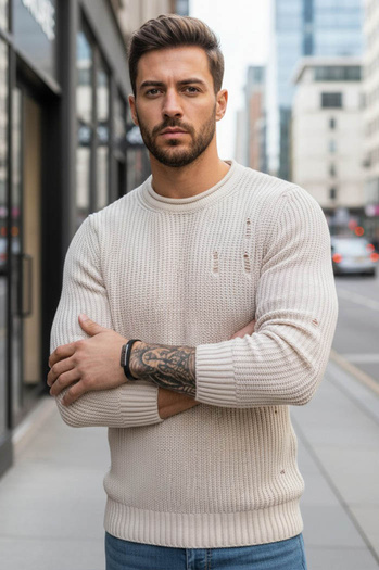 Férfi téli pulóver Szín Bézs DSTREET WX1992