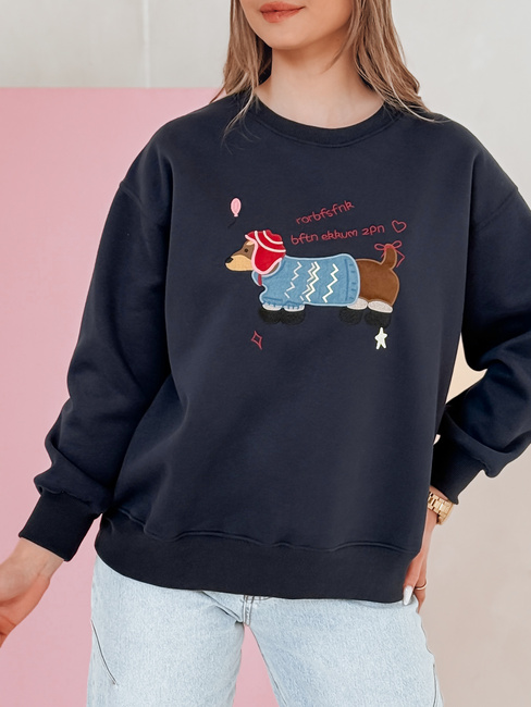 Női oversize pulóver hímzéssel DOGSWEETY tengerészkék Dstreet BY1480
