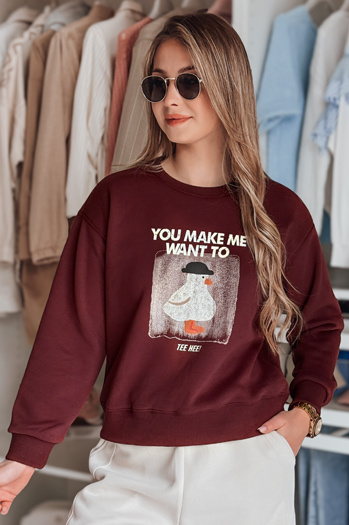 Női oversize nyomtatott pulóver GOOSHY burgundi Dstreet BY1426