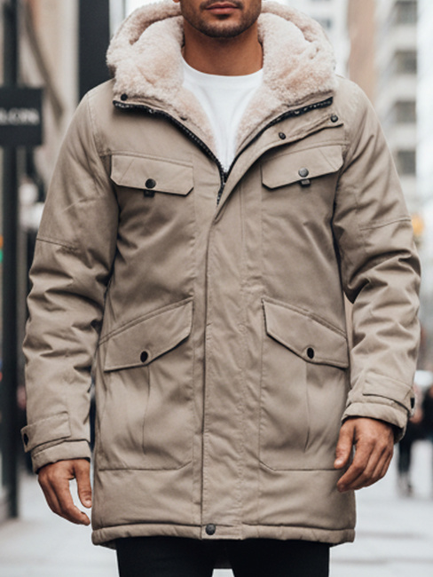 Férfi téli parka kabát kapucnival bézs Dstreet TX4969z