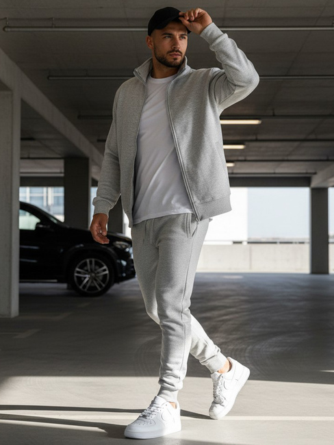 Szürke színű nyitható férfi pulcsi állógallérral BX4109