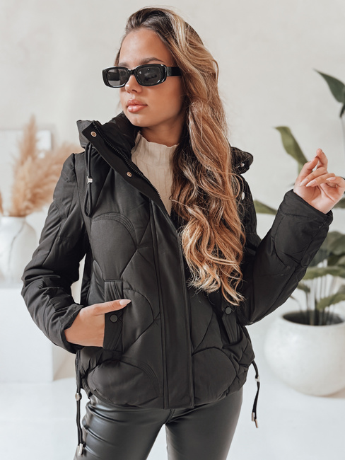Női télikabát LOVEWARM rövid steppelt kapucnival fekete Dstreet TY5039