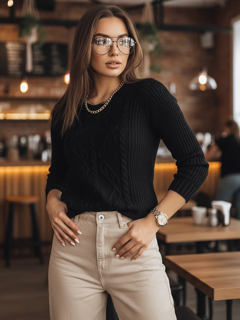 Női áttört pulóver MIRA Szín Fekete DSTREET MY1830