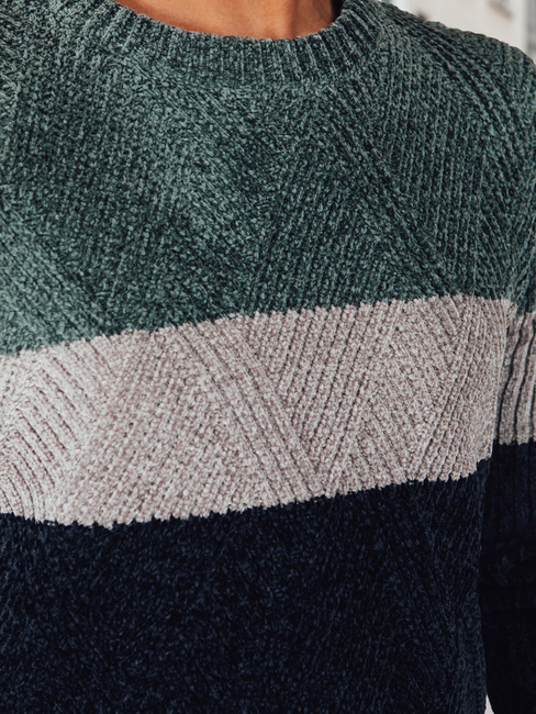 Férfi pulóver kerek nyakkivágással zöld és tengerészkék Dstreet WX2319