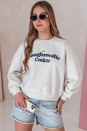 Női oversize pulóver COOKIES nyomtatással világosszürke Dstreet BY1444