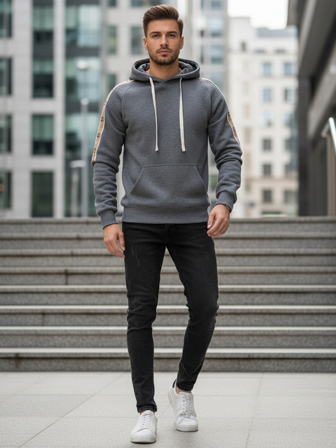 Férfi szürke kapucnis pulóver Dstreet BX5945