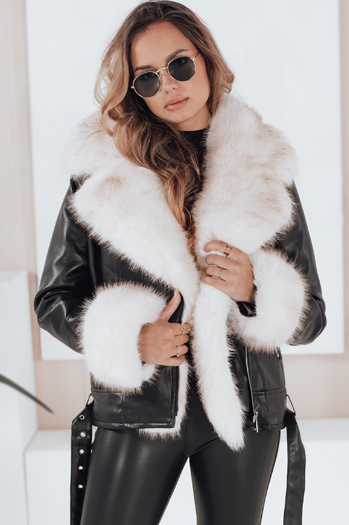 Női ramones dzseki szőrmével fekete Dstreet TY5122