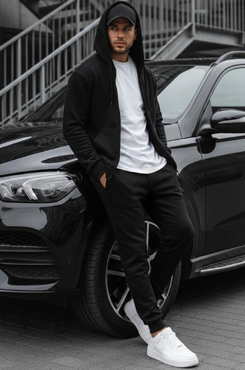 Nyitható férfi pulcsi kapucnival fekete színben BX2192