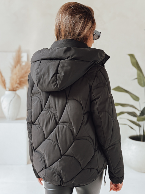Női télikabát LOVEWARM rövid steppelt kapucnival fekete Dstreet TY5039