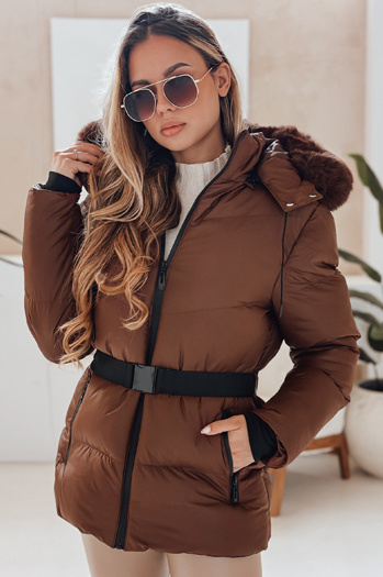 Női téli steppelt dzseki kapucnival LOVELINA barna Dstreet TY4953