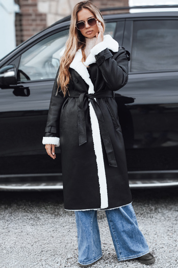 Női télikabát CHICFROST hosszú fekete bőr Dstreet TY4991