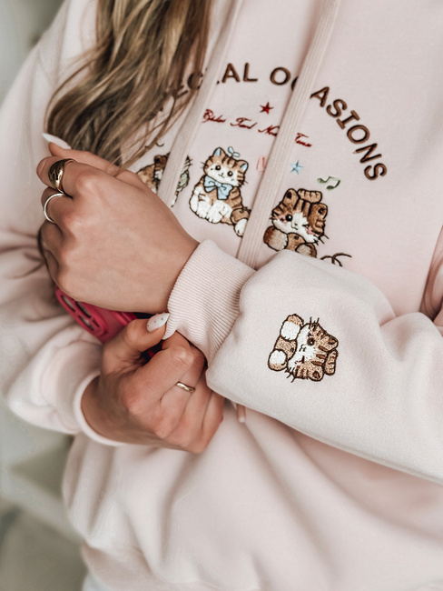 Női oversize kapucnis pulóver SPECIAL KITTY rózsaszín Dstreet BY1511