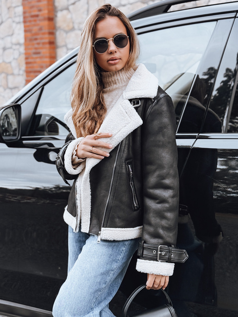 Női ramones dzseki báránybőrrel fekete Dstreet TY5237