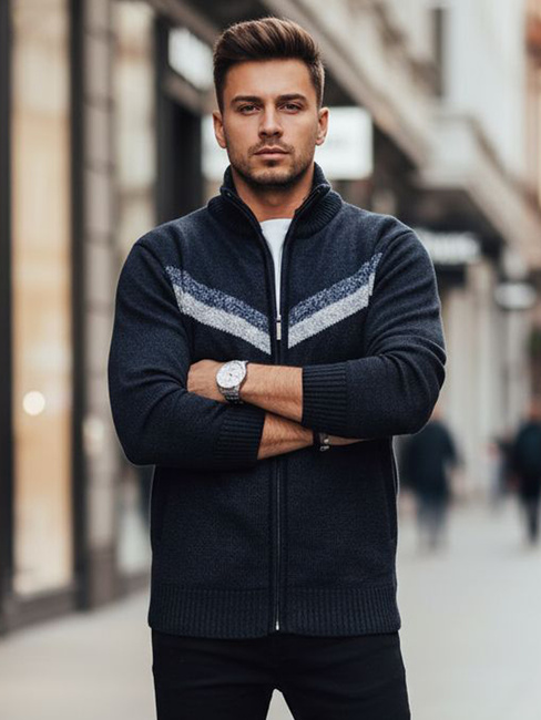 Férfi kigombolt pulóver tengerészkék Dstreet WX2259z