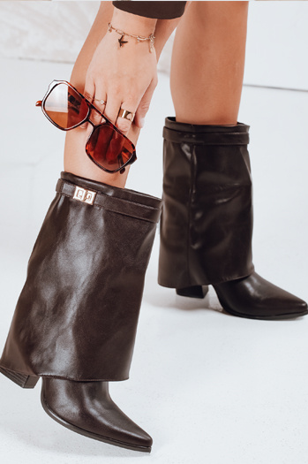 Női csizma széles felsővel barna Dstreet ZY1108 ZY1108