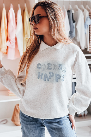 Női nagyméretű nyomtatott pulóver HAPIRES szürke Dstreet BY1485