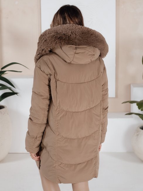 Női télikabát MORISIO hosszú steppelt kapucnival bézs Dstreet TY5183