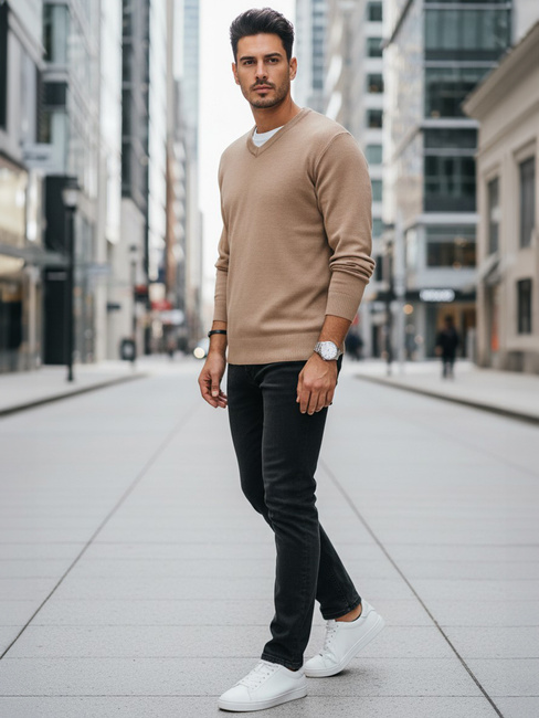 Férfi teve színű pulóver Dstreet WX2318