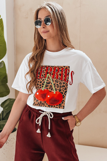 Női oversize póló cseresznyével VISON fehér Dstreet RY2876