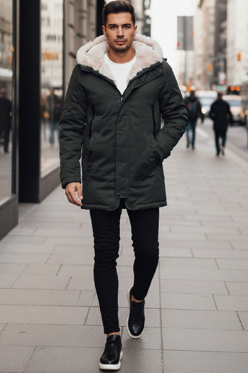 Férfi téli parka kabát kapucnival zöld Dstreet TX4963z