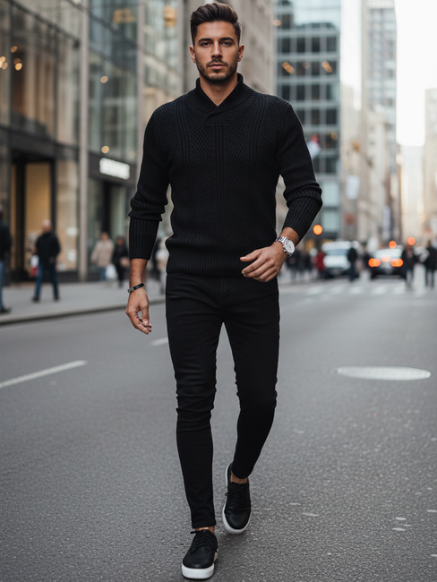 Férfi fekete pulóver Dstreet WX2256z