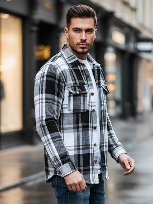 Férfi fekete-fehér kockás flanel ing Dstreet DX2675