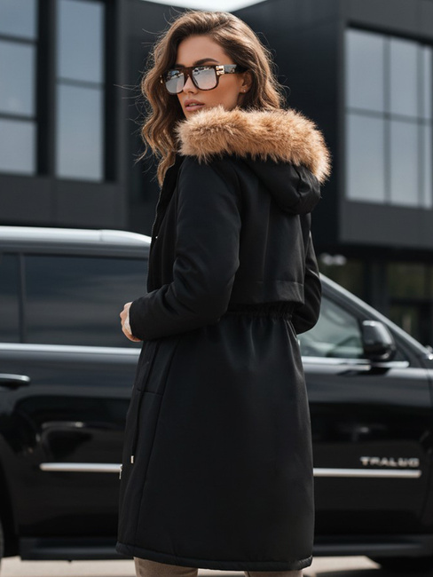 Női téli parka dzseki szőrmével fekete Dstreet TY5115