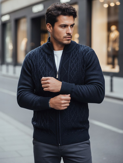 Férfi kigombolt pulóver tengerészkék Dstreet WX2250z