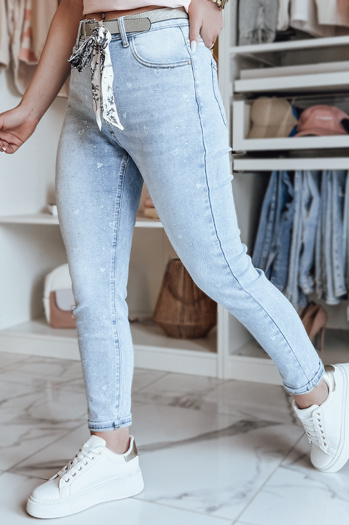 Női karcsúsított farmer nadrág szívecskékkel, övvel SPARKYS kék Dstreet UY2425