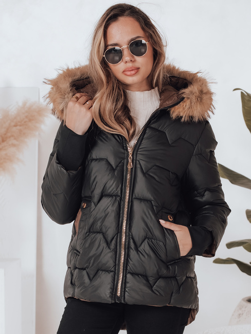 Női télikabát SNOWMISS steppelt fekete, kapucnival Dstreet TY4999