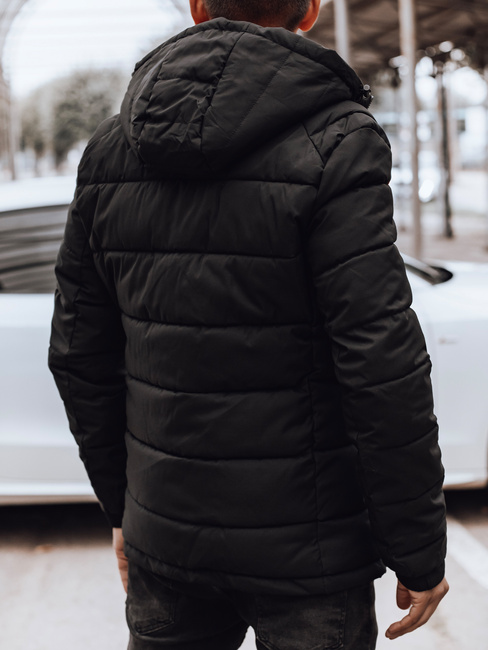 Férfi steppelt télikabát kapucnival fekete Dstreet TX4895