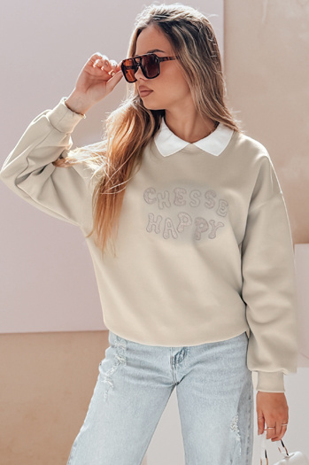 Női oversize nyomtatott pulóver HAPIRES cappuccino Dstreet BY1483