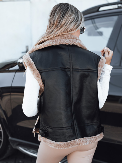 Női bőr mellény báránybőrrel fekete Dstreet TY5251