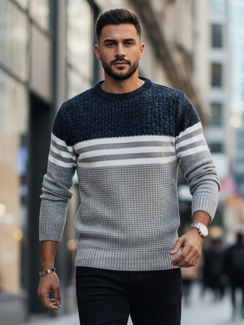 Férfi csíkos szürke pulóver Dstreet WX2230