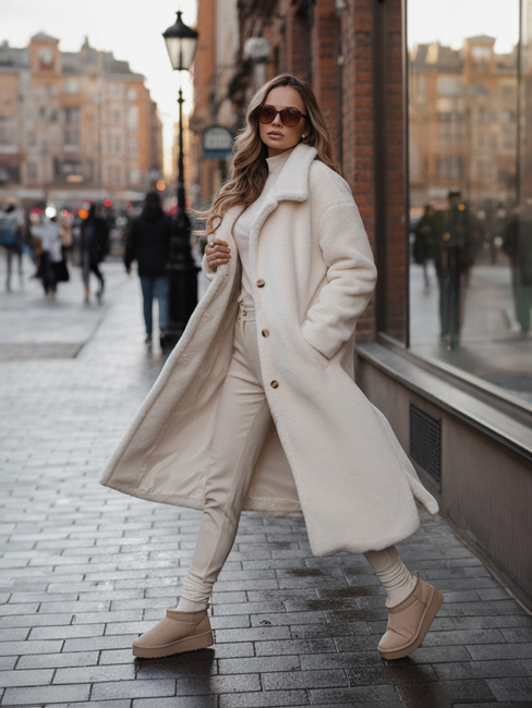 Női télikabát mackó szőrme hosszú krém Dstreet NY0750z