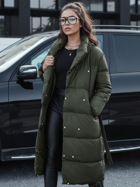 Női hosszú téli steppelt kabát FAVI zöld Dstreet TY4576