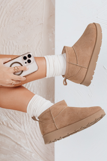 Női platform hó csizma bézs Dstreet ZY1075 ZY1075