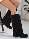 Női szarvasbőr rojtos csizma fekete Dstreet ZY1268 ZY1268