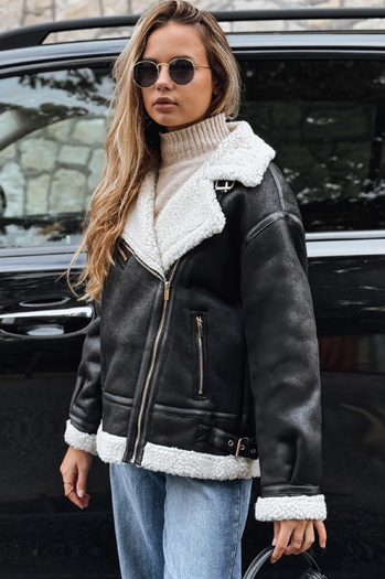 Női ramones dzseki báránybőrrel fekete Dstreet TY5246