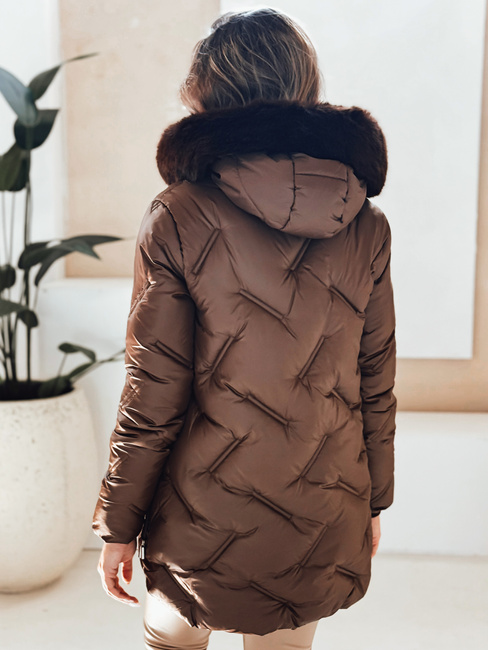 Női télikabát LOVEINSIDE steppelt szőrmével barna Dstreet TY5052