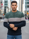 Férfi pulóver kerek nyakkivágással zöld és tengerészkék Dstreet WX2319