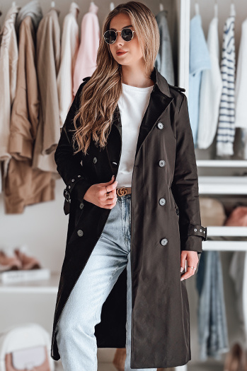 Női hosszú kabát övvel SLIMFOTA fekete Dstreet NY0747