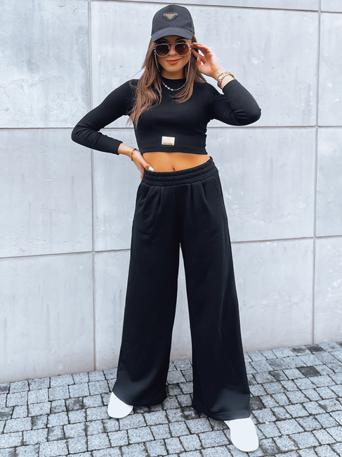 Női szett széles szárú nadrág és crop top ASTRAL ALLURE fekete Dstreet AY0920