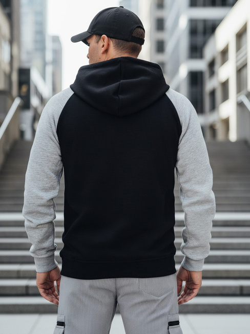 Férfi basic kapucnis pulóver szürke és fekete csíkokkal Dstreet BX5902