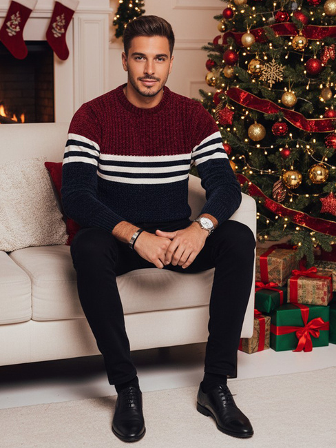 Férfi csíkos, sötétkék pulóver Dstreet WX2229z