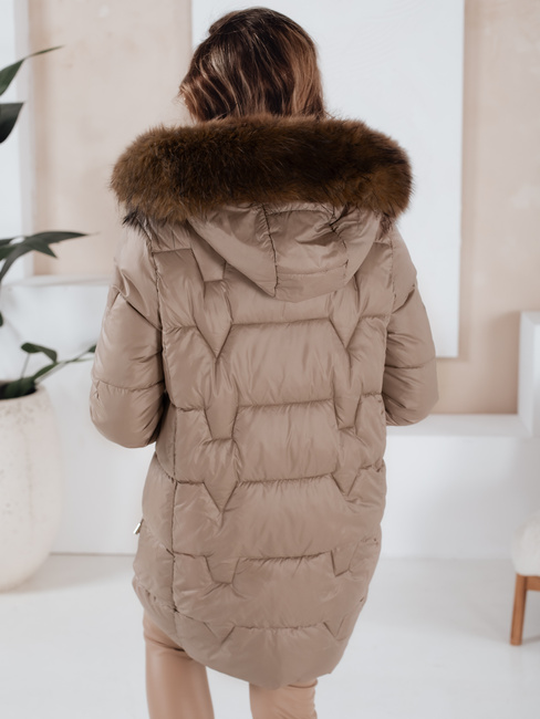 Női télikabát NORINA steppelt szőrmével camel Dstreet TY5056