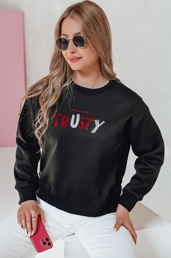 Női oversize pulóver hímzéssel SOFTRUS fekete Dstreet BY1408