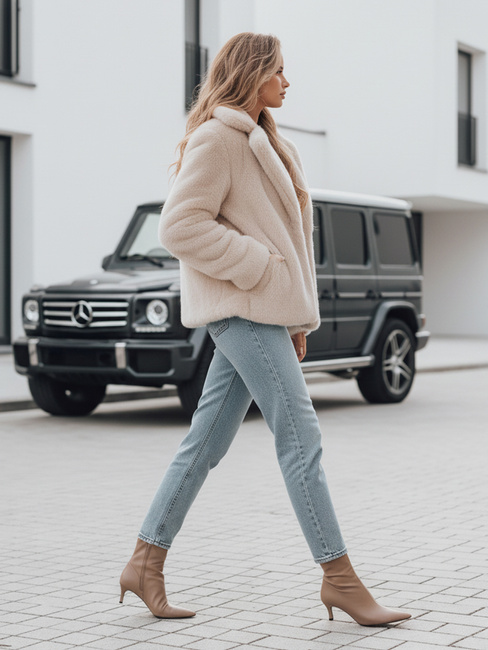 Női szőrmebunda GLAMFLUFFY rövid bézs Dstreet TY4984