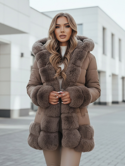 Kurtka damska zimowa CITYGLANCE z futerkiem brązowa Dstreet TY5048