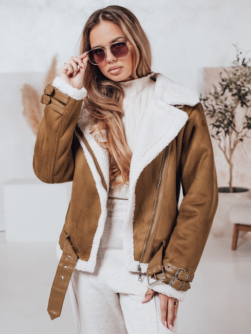 Női LEVERINO szarvasbőr dzseki báránybőrrel camel Dstreet TY4733